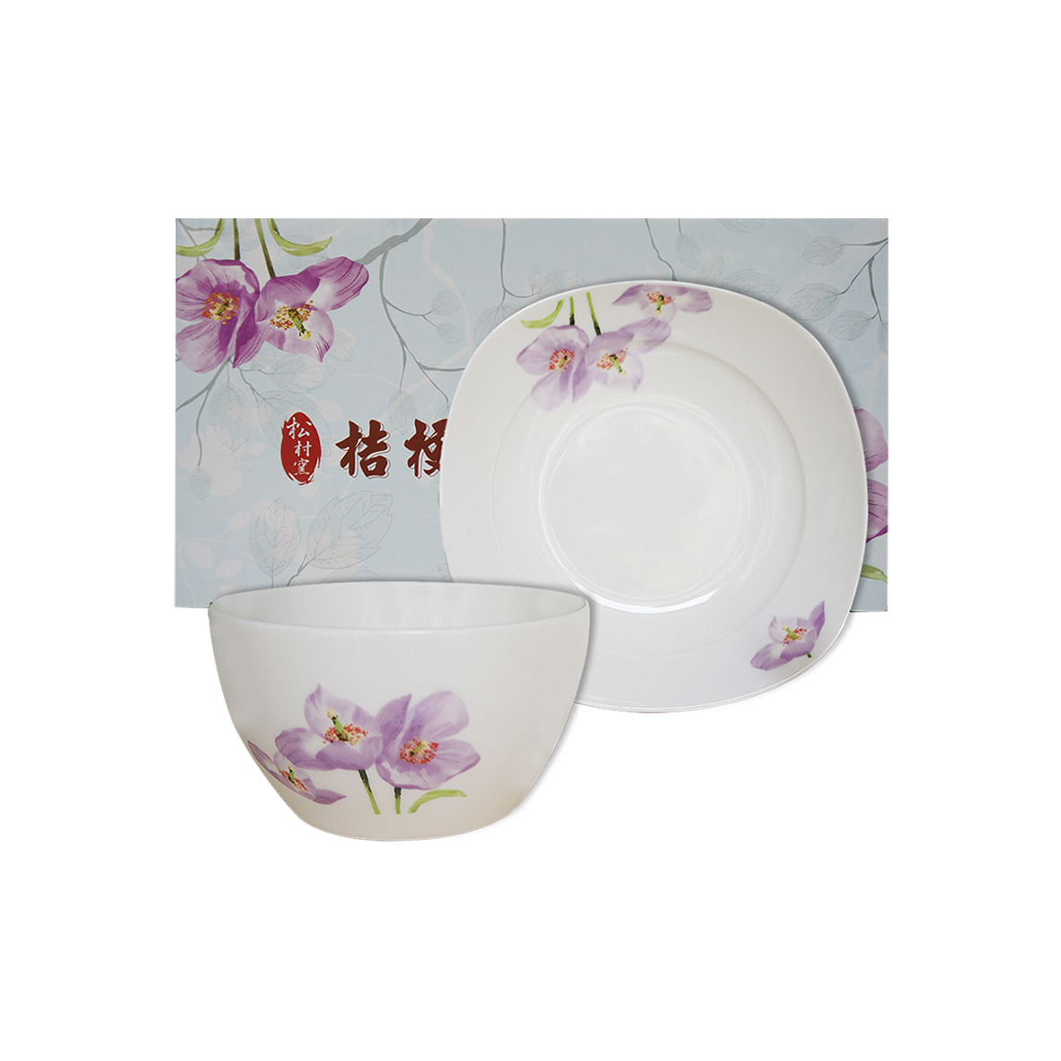 松村窯桔梗花餐具二件套(小碗+小碟)