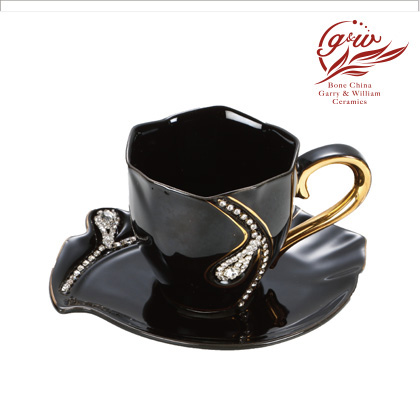 包鑽項鍊咖啡杯盤組-黑