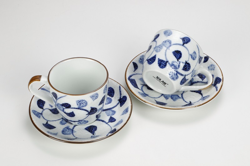 日式手繪咖啡杯盤-藍藤花