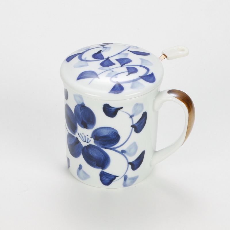 日式手繪泡茶蓋杯組-藍藤花