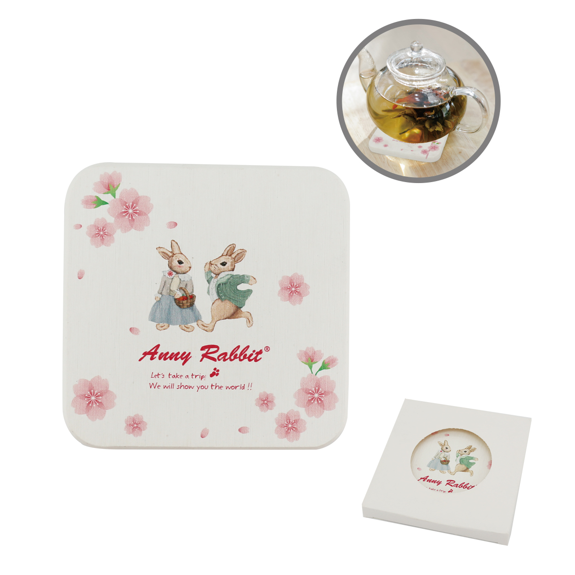 安妮兔珪藻土杯墊-櫻花