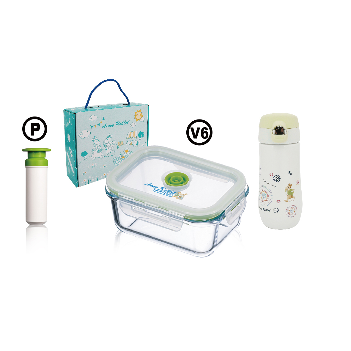 安妮兔真空640ML保鮮組+安妮兔陶瓷彈蓋水瓶-450ml